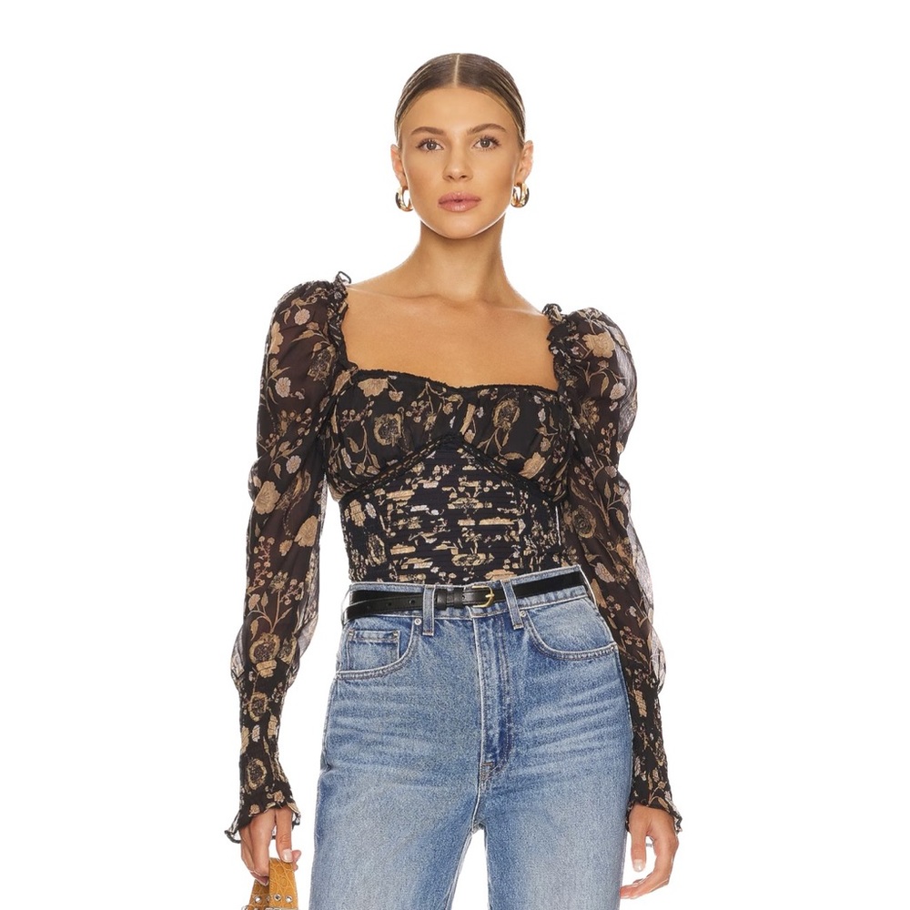 Free People | Brunch Date Bodysuit in Black Combo NWT